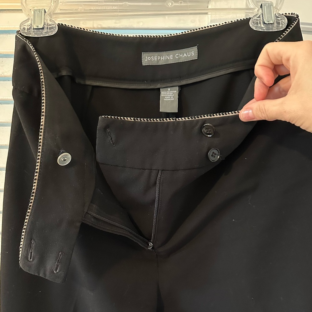 Women Size 8 Black Dress Pants Slacks with Tan & Black piping on Waist